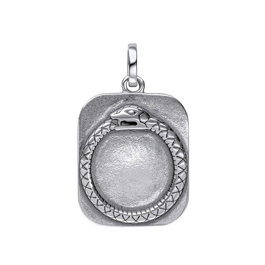 Fred Bennett Oxidized Ouroboros Snake Rectangular Pendant Solid Silver Engraving
