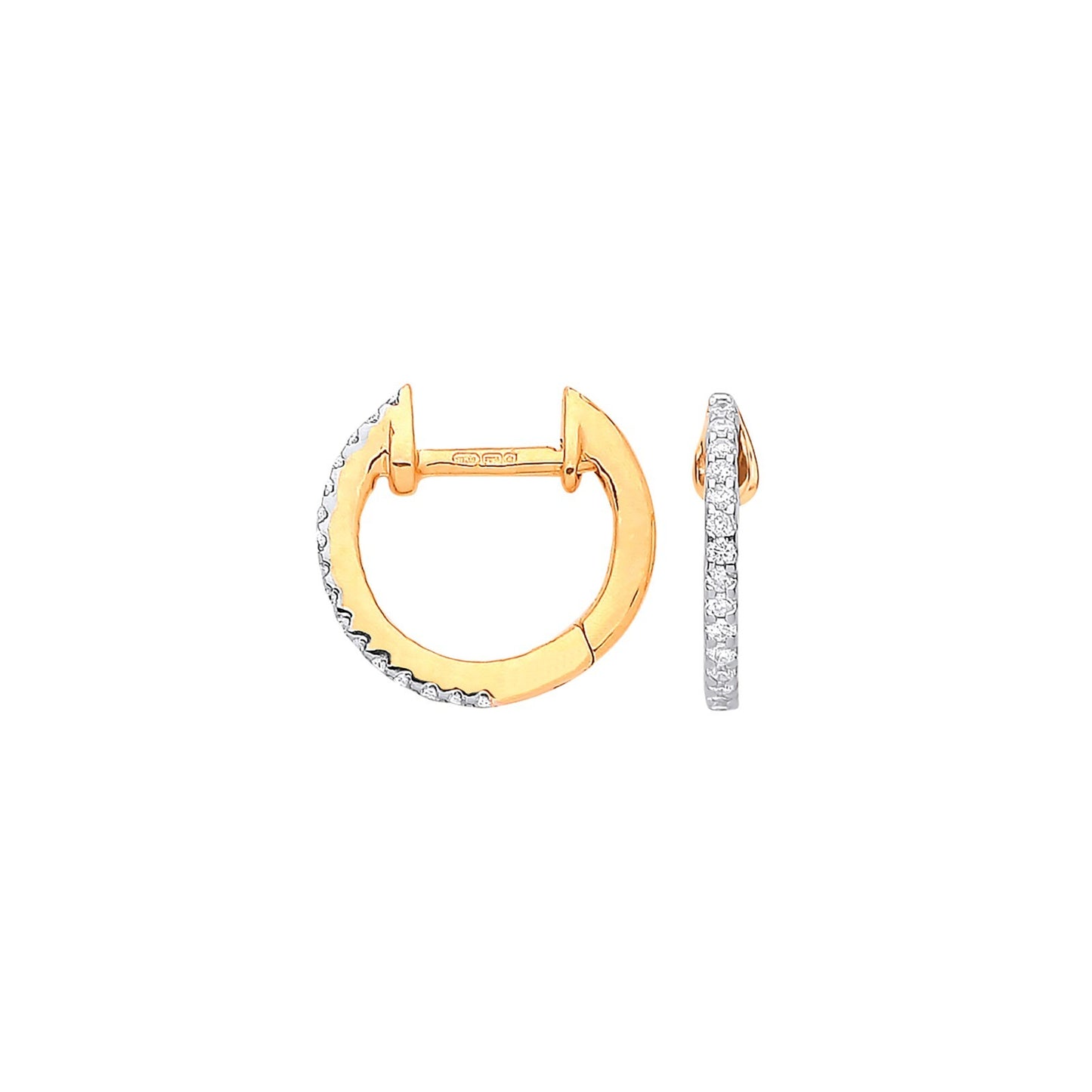 9ct Yellow Gold 0.10ct Diamond Huggie Hoop Earrings - 11mm