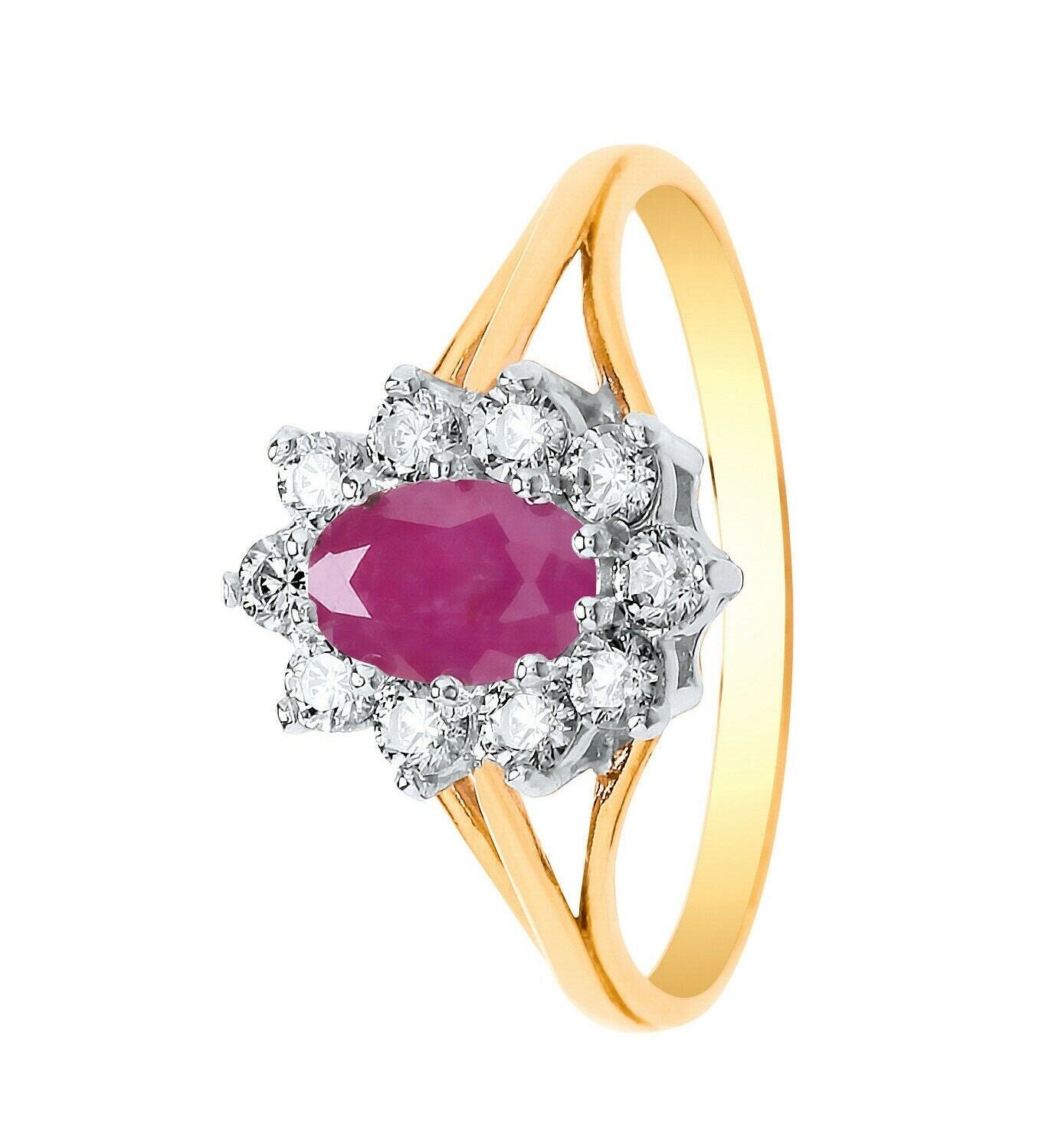 9ct Yellow Gold Ruby Ring Cluster Engagement Dress Fully Hallmarked