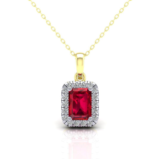 Ruby Rectangular Cluster Pendant Solid 9ct Yellow Gold 18" Chain Hallmarked