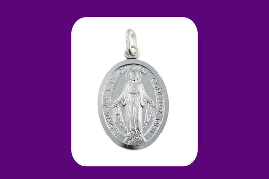 Oval Silver Miraculous Medal Sterling Silver 925 Hallmark 14 - 24" Length Chain