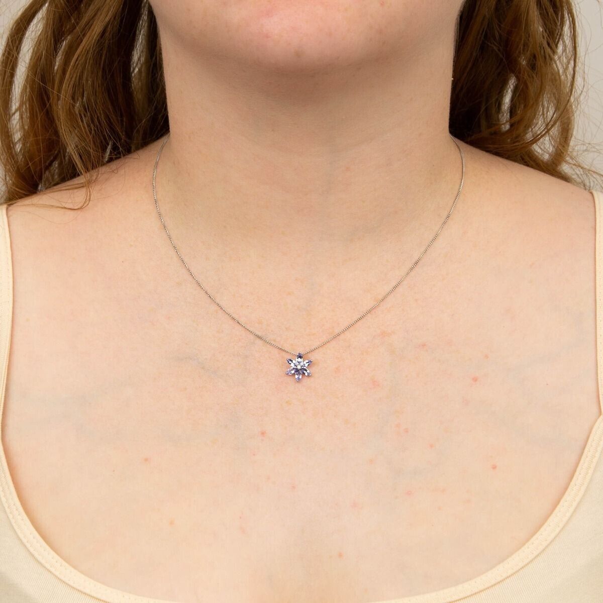 Tanzanite and Diamond Flower Set White Gold Pendant Earrings 16 18 or 20" Chain