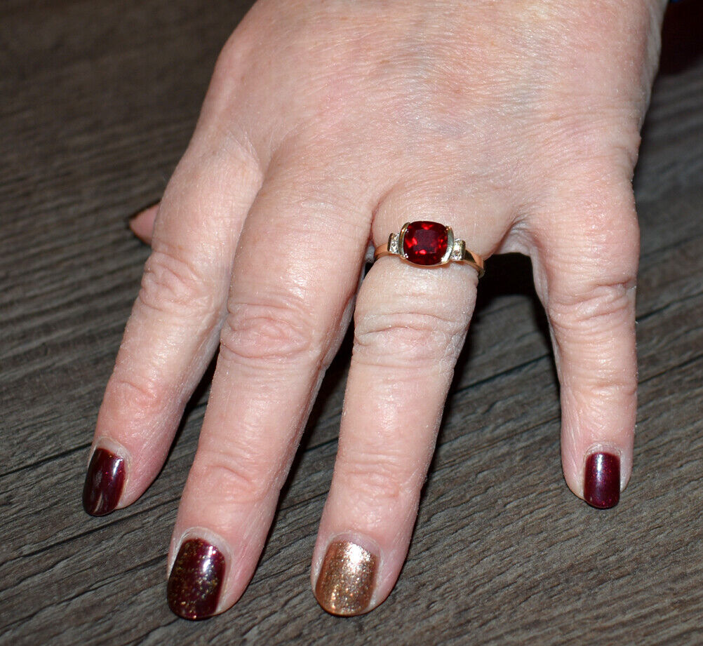 Yellow Gold Ruby Ring Cushion Solitaire White Sapphire Engagement Hallmarked