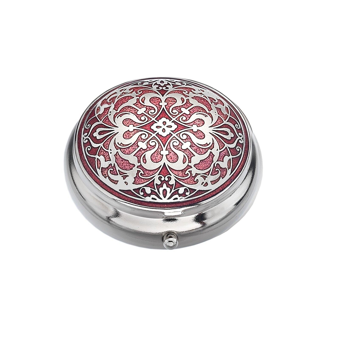 Pillbox Silver Plated Arabesque Design Red Brand New and Boxed