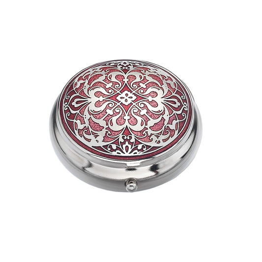 Pillbox Silver Plated Arabesque Design Red Brand New and Boxed