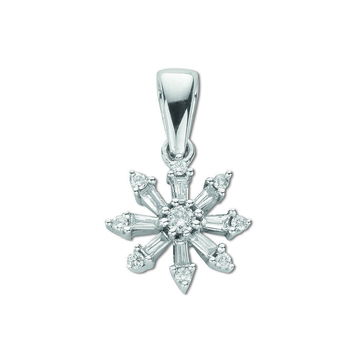 9ct White Gold 0.25ct Diamond Snowflake Pendant Made in London