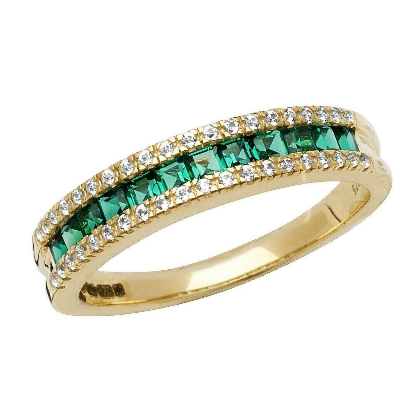 Yellow Gold Emerald Eternity Ring White Sapphire Band Hallmark British Size M-R