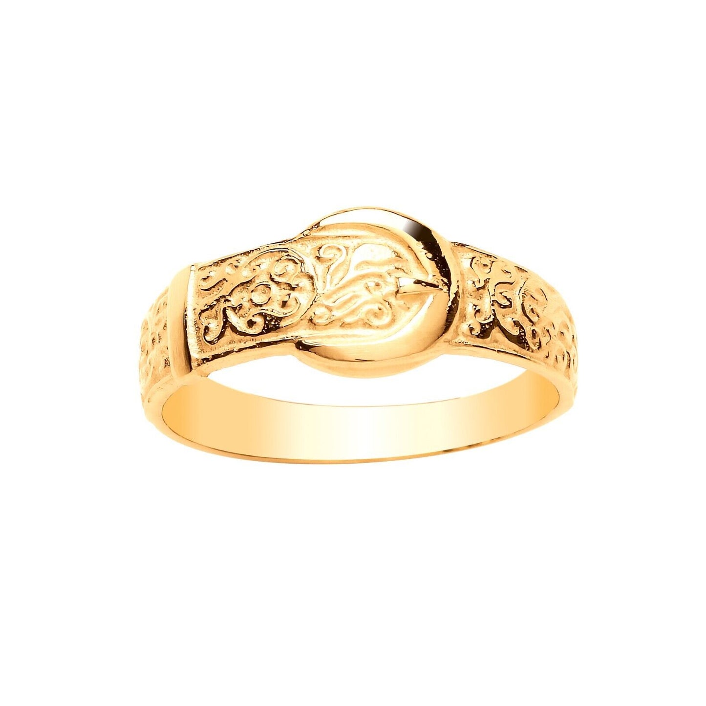 Ladies Buckle Ring Solid 9ct Yellow Gold Band Fully Hallmarked