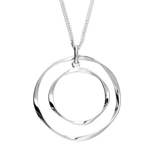Organic Double Circle Necklace Adjustable Chain 925 Sterling Silver 925 hallmark