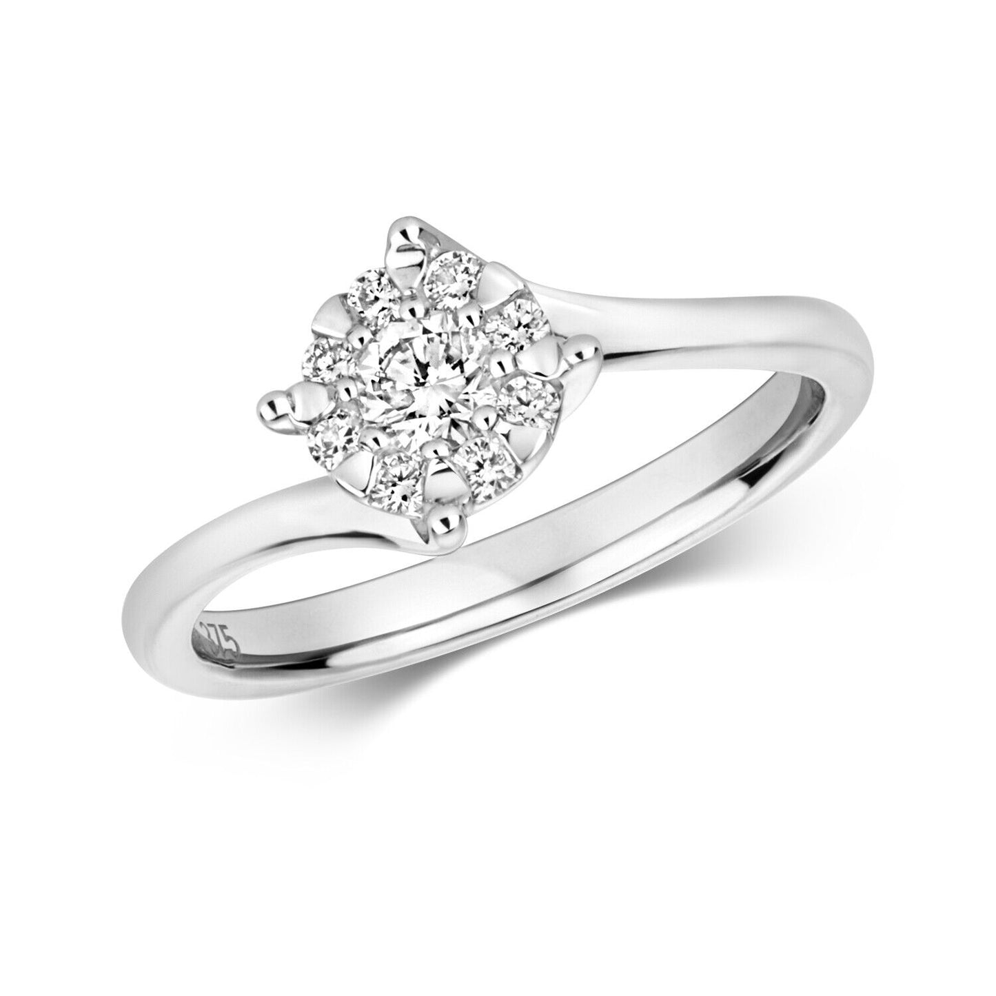 Real Diamond Twist Ring 9ct White Gold Brilliant Set Solitaire Size J - Q