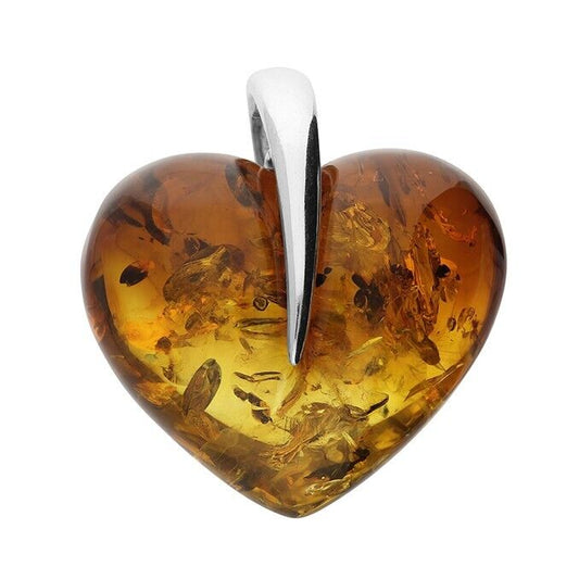 Ombre Amber Large Heart Pendant and Chain Solid Sterling Silver 925