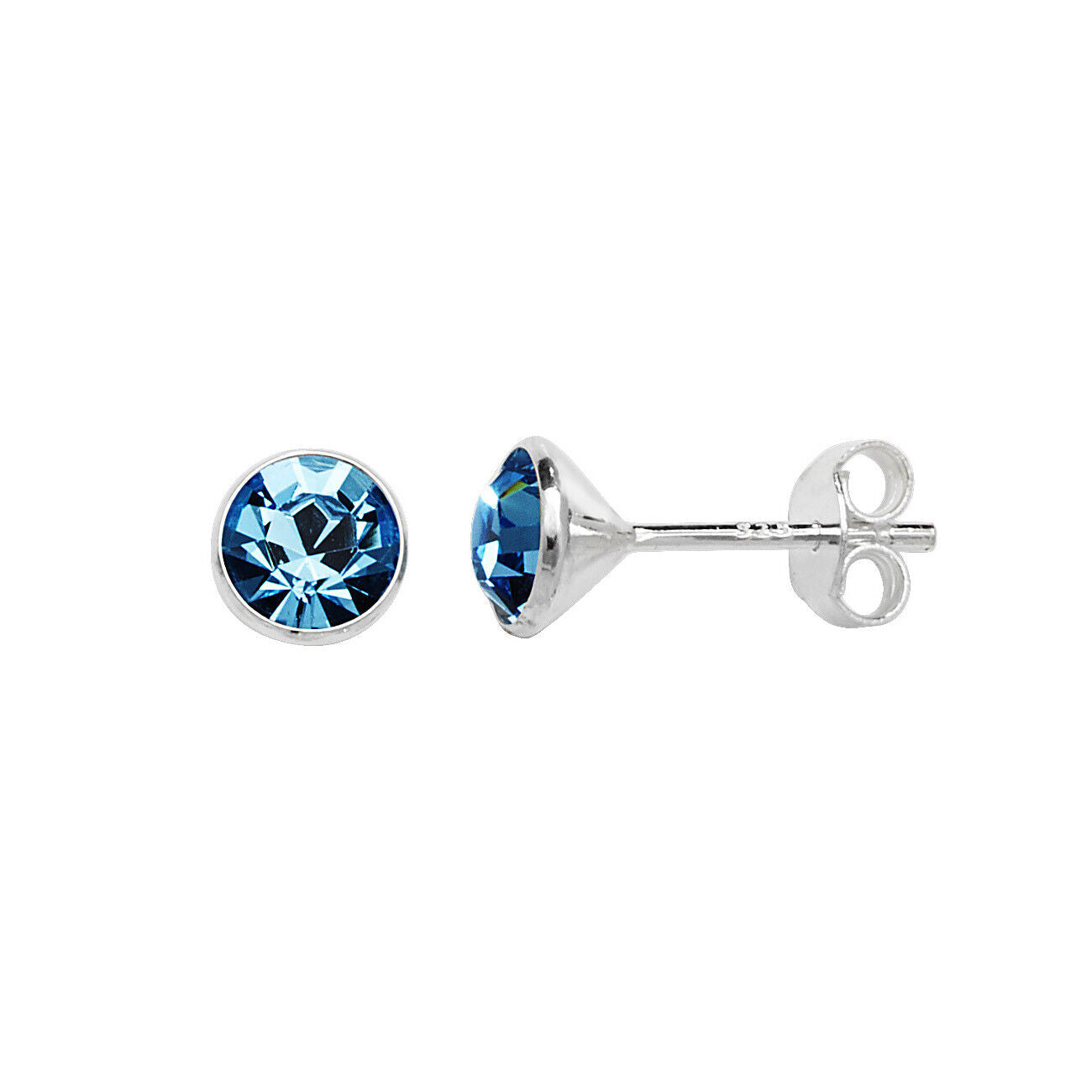 Sterling Silver Aquamarine Earrings Solitaire Studs 925 Hallmark British Made