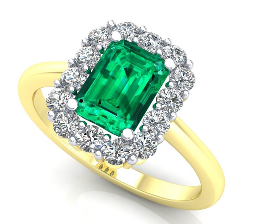 9ct Yellow Gold Emerald Cluster Ring Engagement Hallmarked Sizes L - R