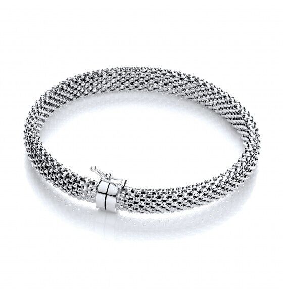Mesh Bangle Solid Sterling Silver Luxurious Packaging