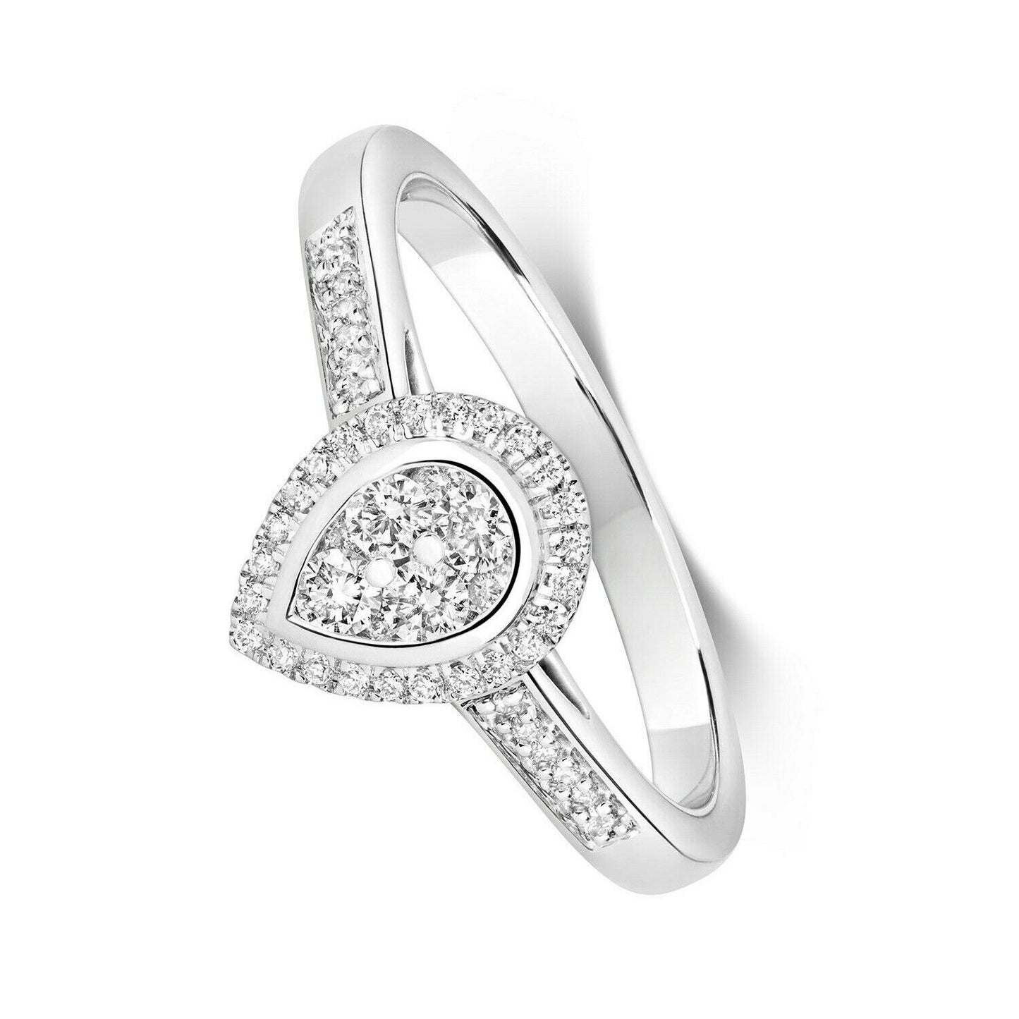 Real Diamond Pear Ring 9ct White Gold Cluster Engagement 0.25ctw