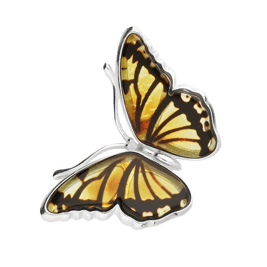 Real Amber Pretty Butterfly Pendant and Chain Solid Sterling Silver 925