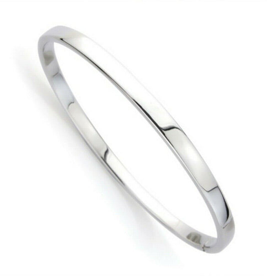 White Gold Hinged Bangle Simple Modern Hallmarked Ladies Bracelet