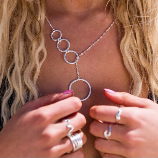 Silver Hoop Lariat Necklace Solid Sterling Silver 26" Length Hallmark Luxury Box