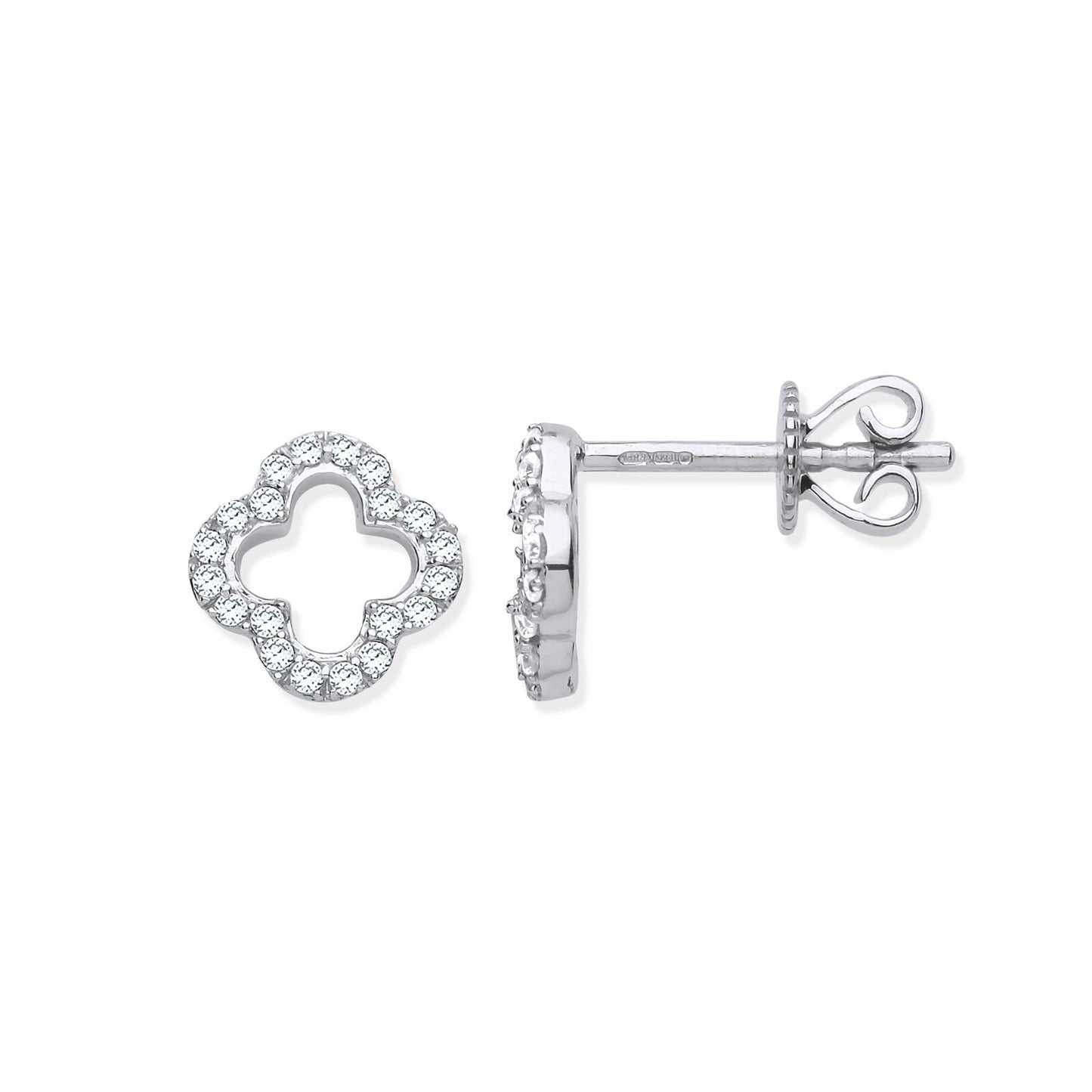 9ct White Gold 0.19ctw Four-Leaf clover Diamond Studs Hallmarked - 8mm