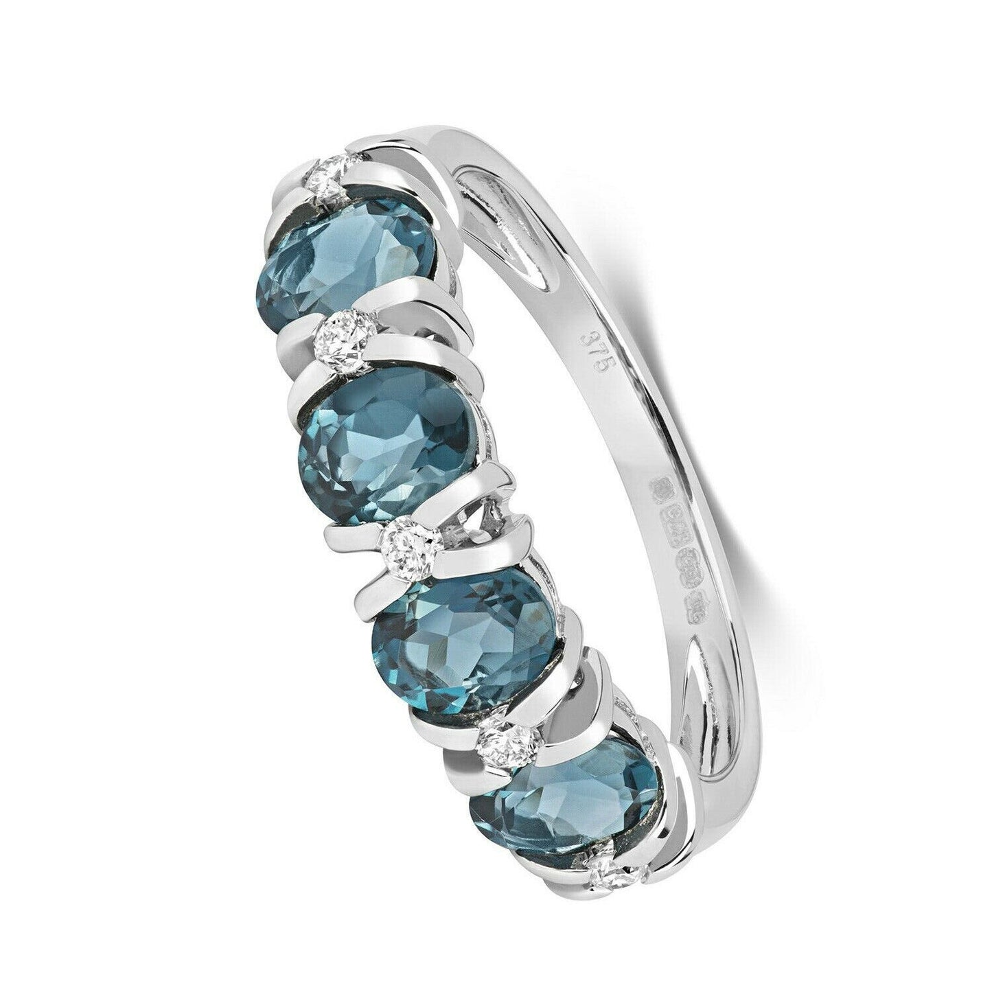 Real London Blue Topaz and Diamond Eternity Ring Solid White Gold Band