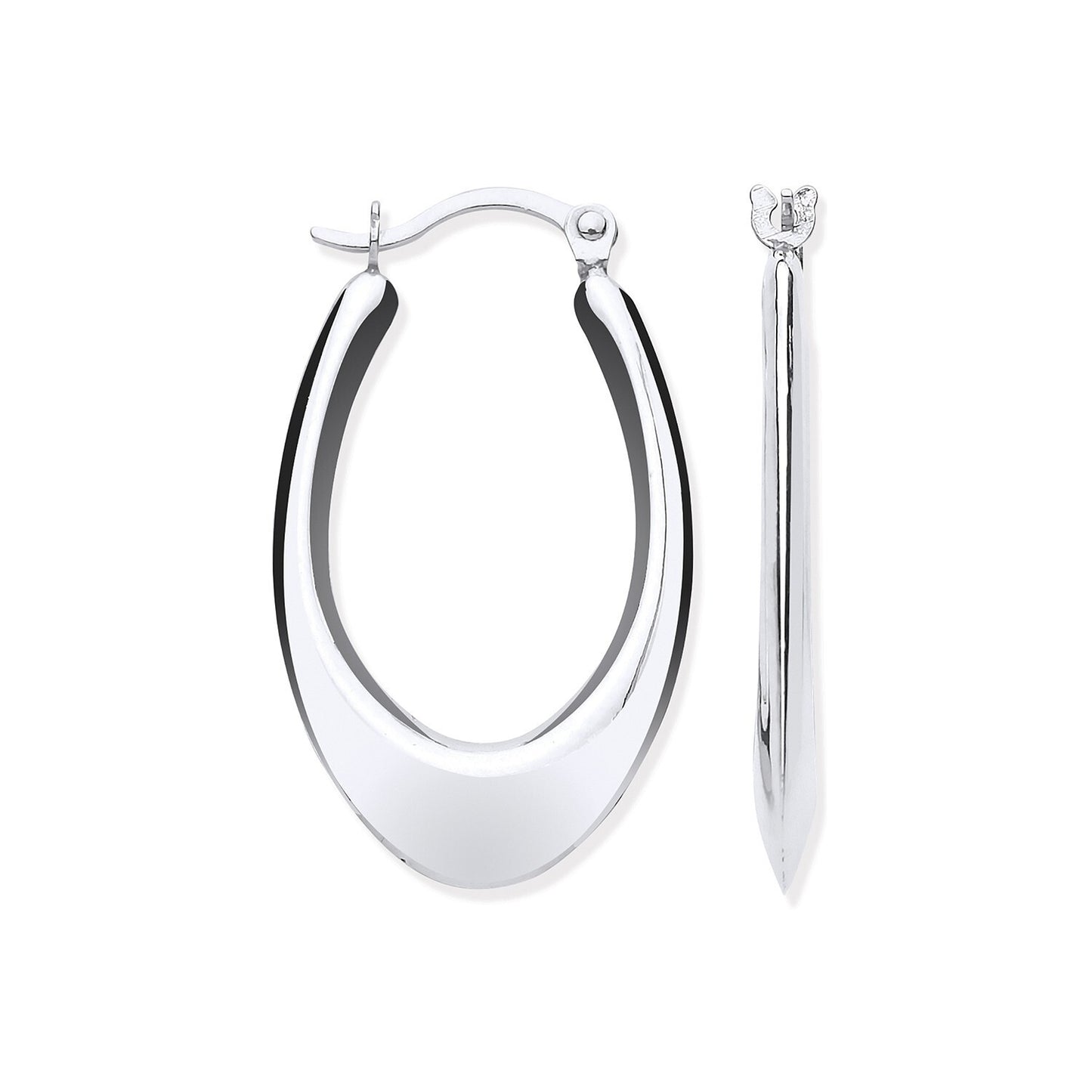White Gold Oval Hoop Earrings Plain Polished Hoops Hallmarked