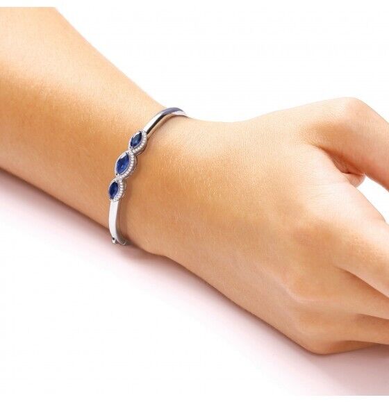 Sapphire Marquise Bangle Solid Sterling Silver Luxurious Packaging