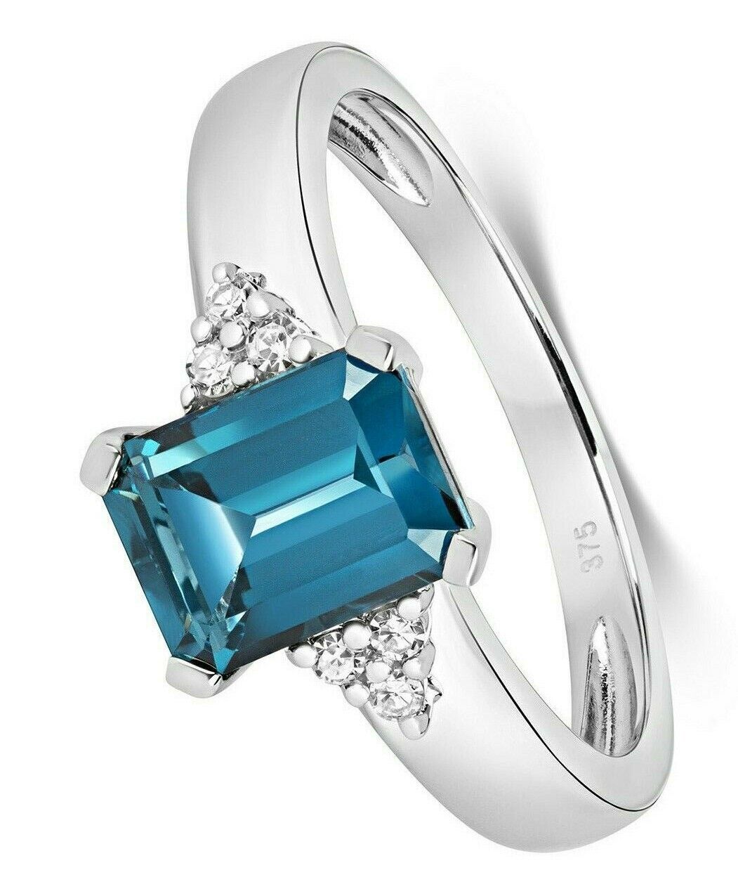 Real London Blue Topaz and Diamond Ring Solid White Gold Solitaire Size JKLMNOPQ