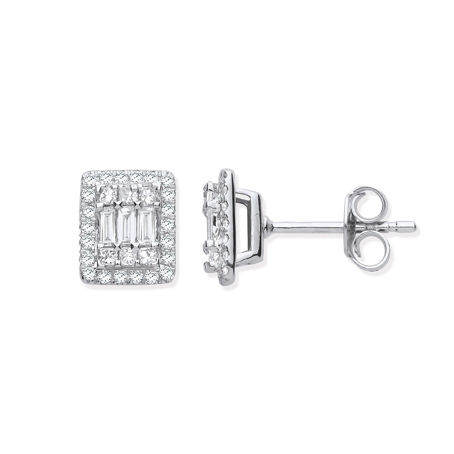 18ct White Gold Rectangular Studs Set with 0.50ctw Diamonds Hallmarked