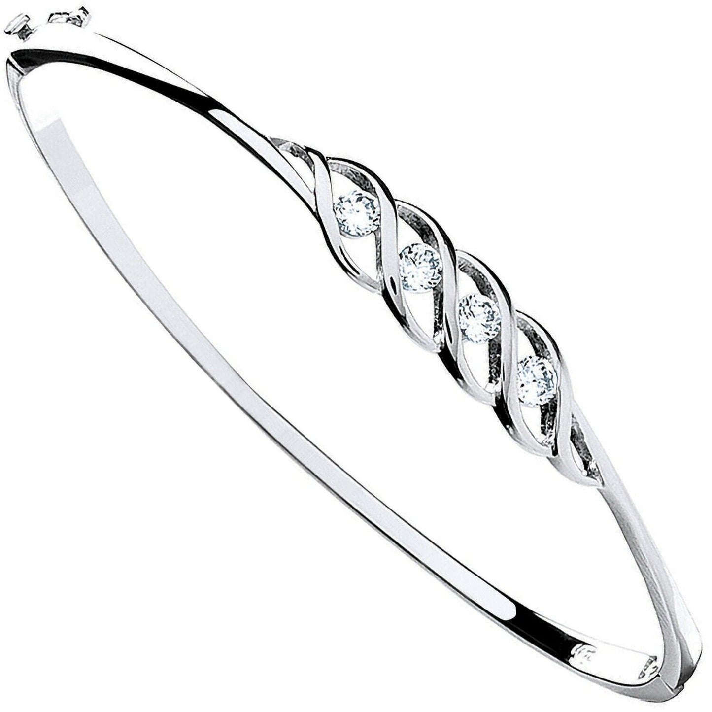 Sterling Silver Gemstone Bangle Hinged Ladies British Made Hallmarked