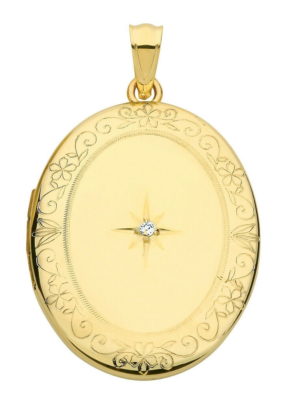 Real Diamond Oval Locket Solid 9ct Yellow Gold Hallmarked 16 - 24" Chain