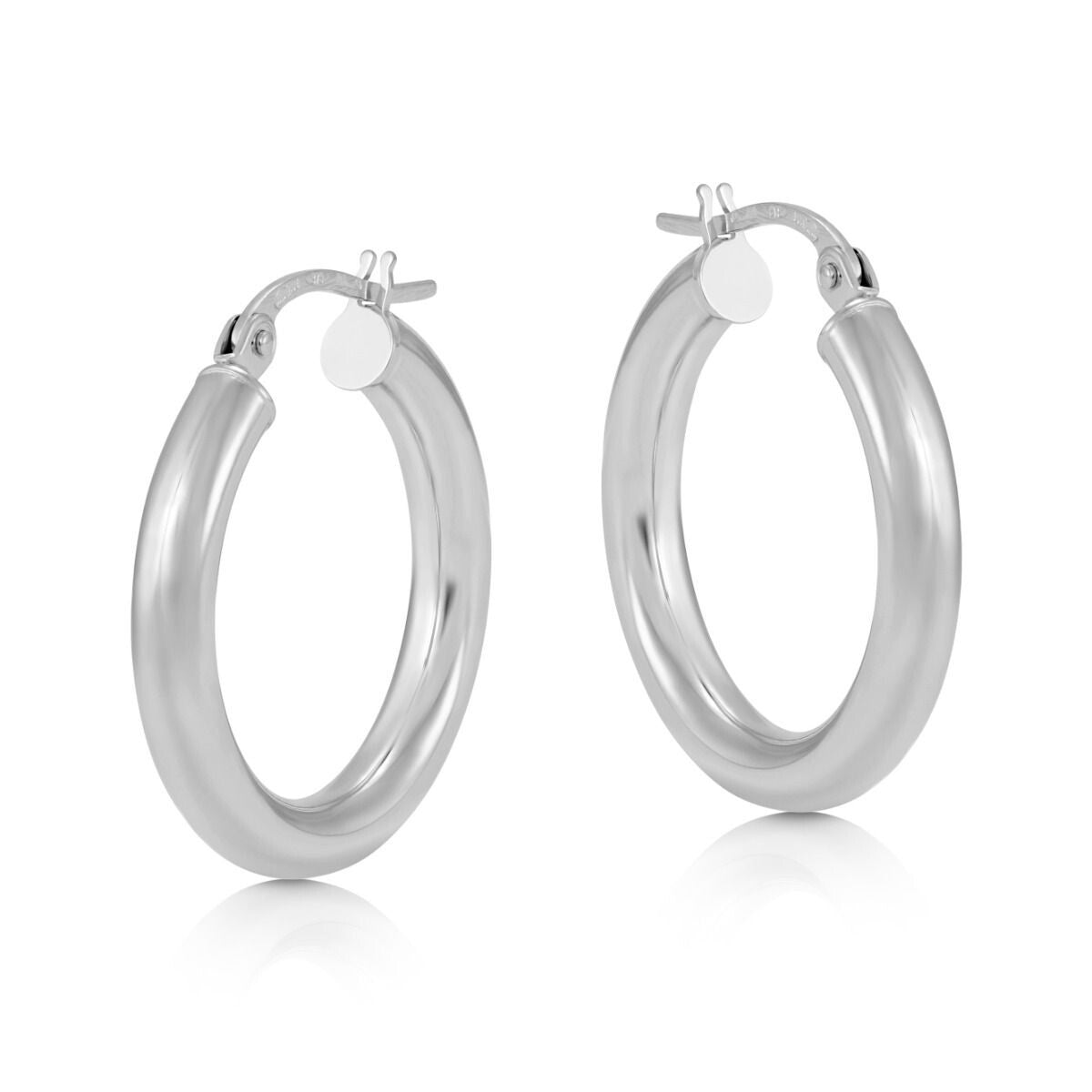 White Gold 20mm Hoop Earrings Round Tubular Hoops Hallmarked