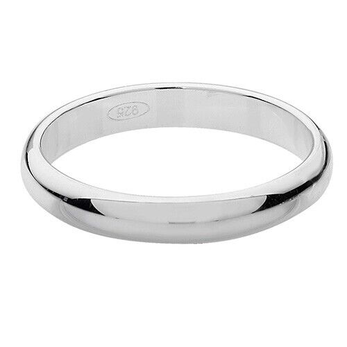 Sterling Silver Wedding Band Ring 3mm D Shape 925 Hallmark