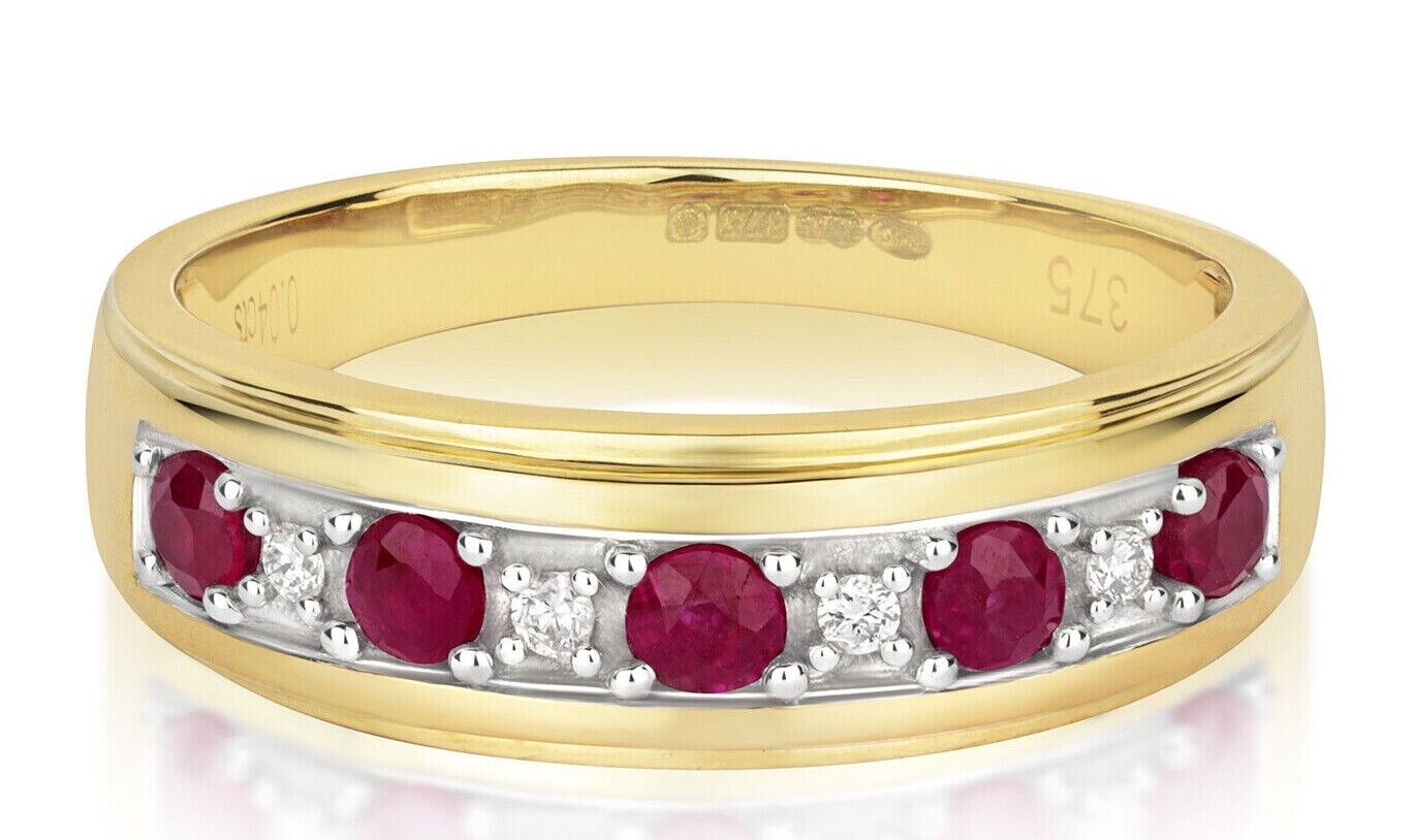 Real Ruby and Diamond Eternity Ring 9ct Yellow Gold Band