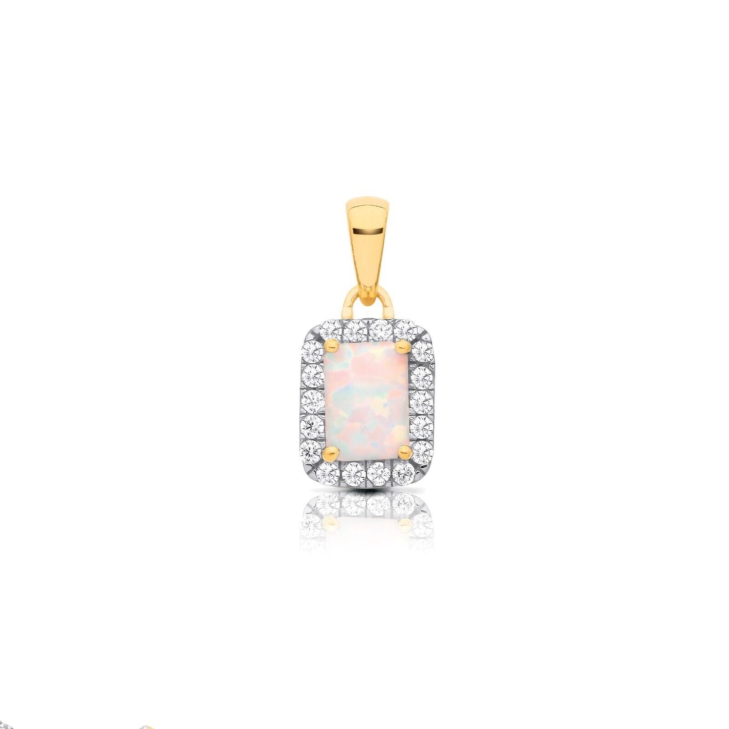 Opal Rectangular Cluster Pendant Solid 9ct Yellow Gold 18" Chain Hallmarked