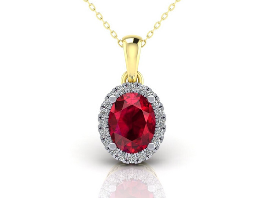 Ruby Oval Cluster Pendant Solid 9ct Yellow Gold 18" Chain Hallmarked