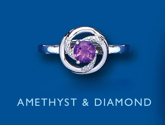 Amethyst and Diamond Ring Solid Sterling Silver Ladies
