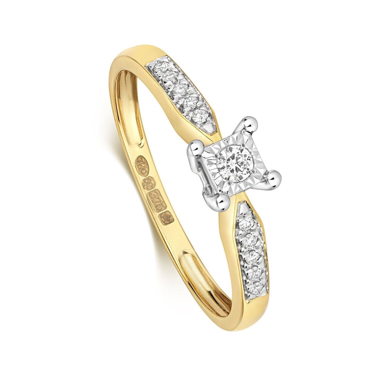 Real Diamond Solitaire Ring Solid Yellow Gold Engagement Size J-Q
