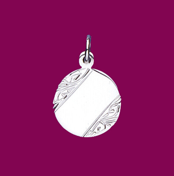 Engraved Round Disc Pendant Sterling Silver 925 Hallmark 14mm All Chain Lengths
