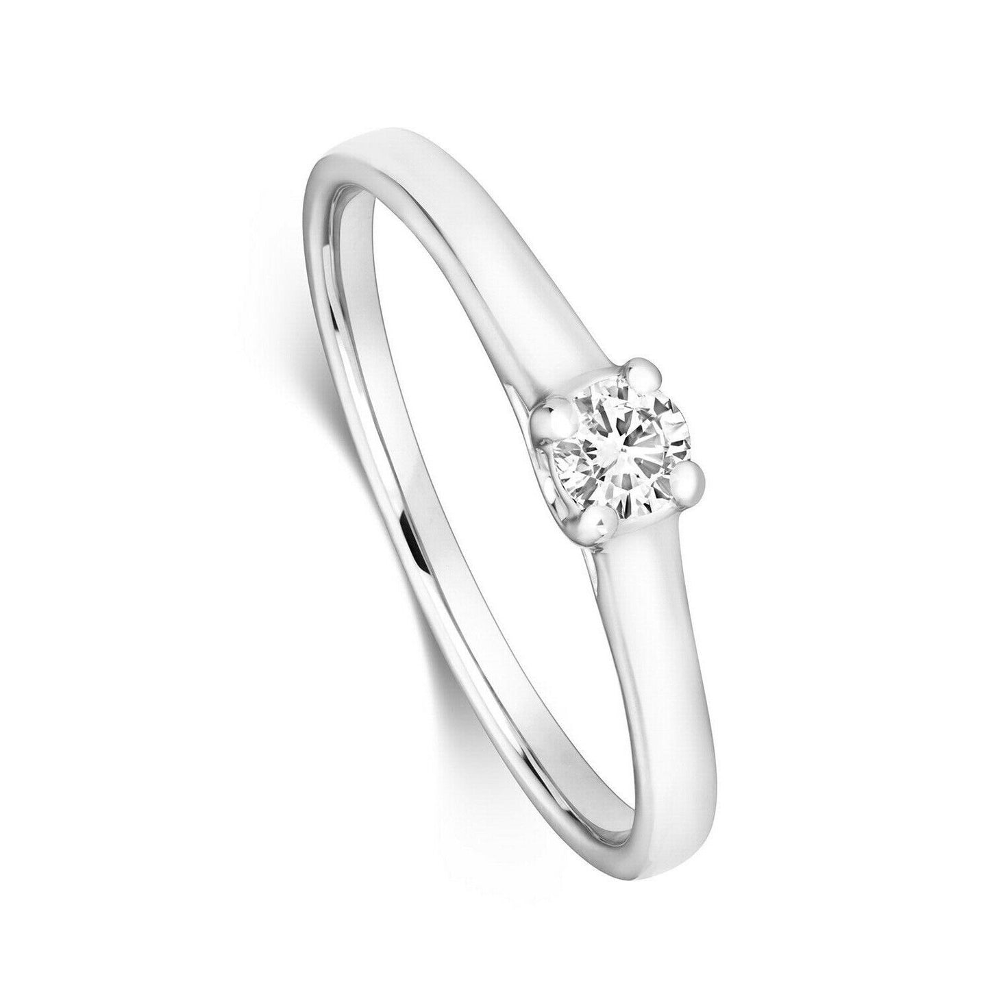 Real Diamond Solitaire Ring 9ct White Gold Engagement 0.15ctw Size J - Q