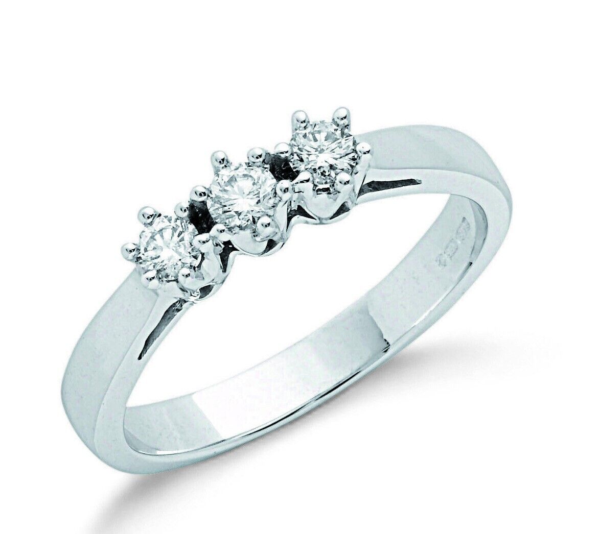 9ct White Gold 0.30ctw Diamond Trilogy Ring Three Stone Engagement