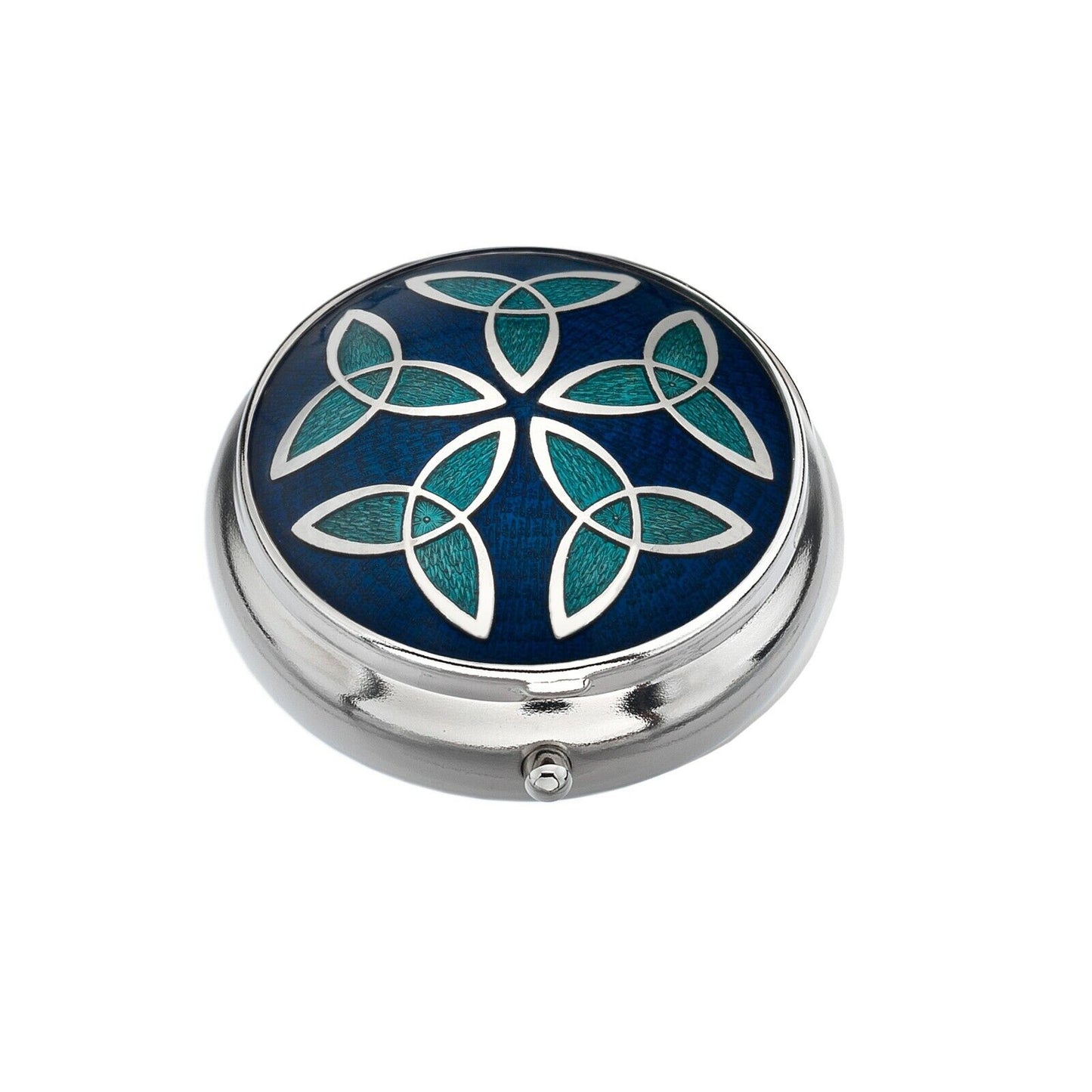 Pillbox Silver Plated Celtic Trinity Knots Blue Brand New and Boxed