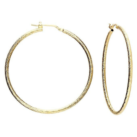 Large Hoop Earrings 40mm Diamond Cut Twist Yellow Gold on 925 Sterling Silver