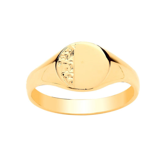 Ladies Engraved Oval Signet Ring Solid 9ct Yellow Gold Fully Hallmarked