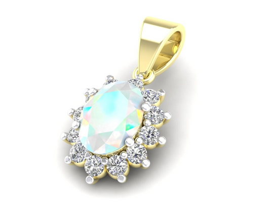 Opal Oval Cluster Pendant Solid 9ct Yellow Gold 18" Chain Hallmarked