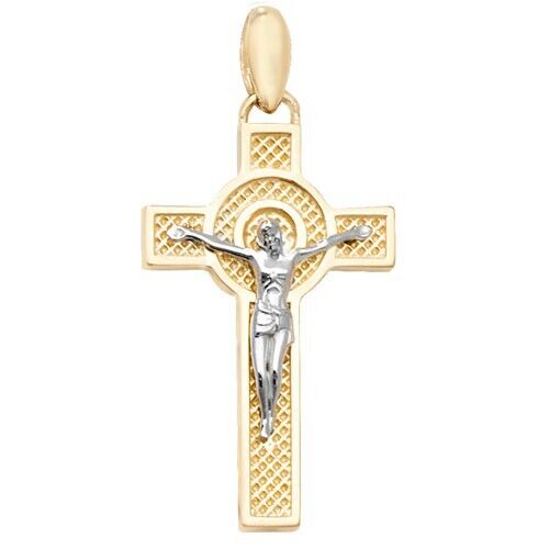 9ct Gold Patterned Crucifix Pendant Small 21 x 12mm Christianity Christening