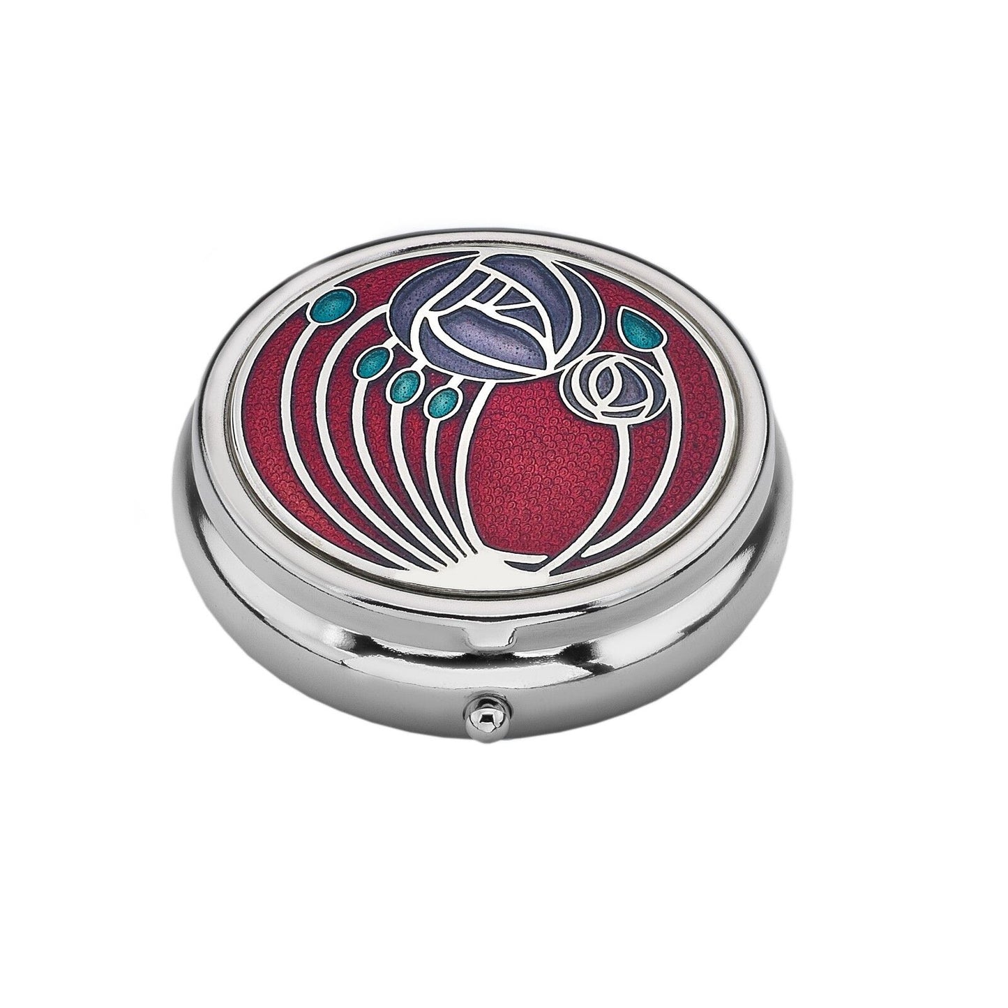 Large Pill Box Silver Plated Mackintosh Rose and Leaves Red Brand New & Boxed