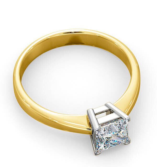 Real Princess Cut Diamond Solitaire Ring 18ct Yellow Gold 0.75 Carat Weight
