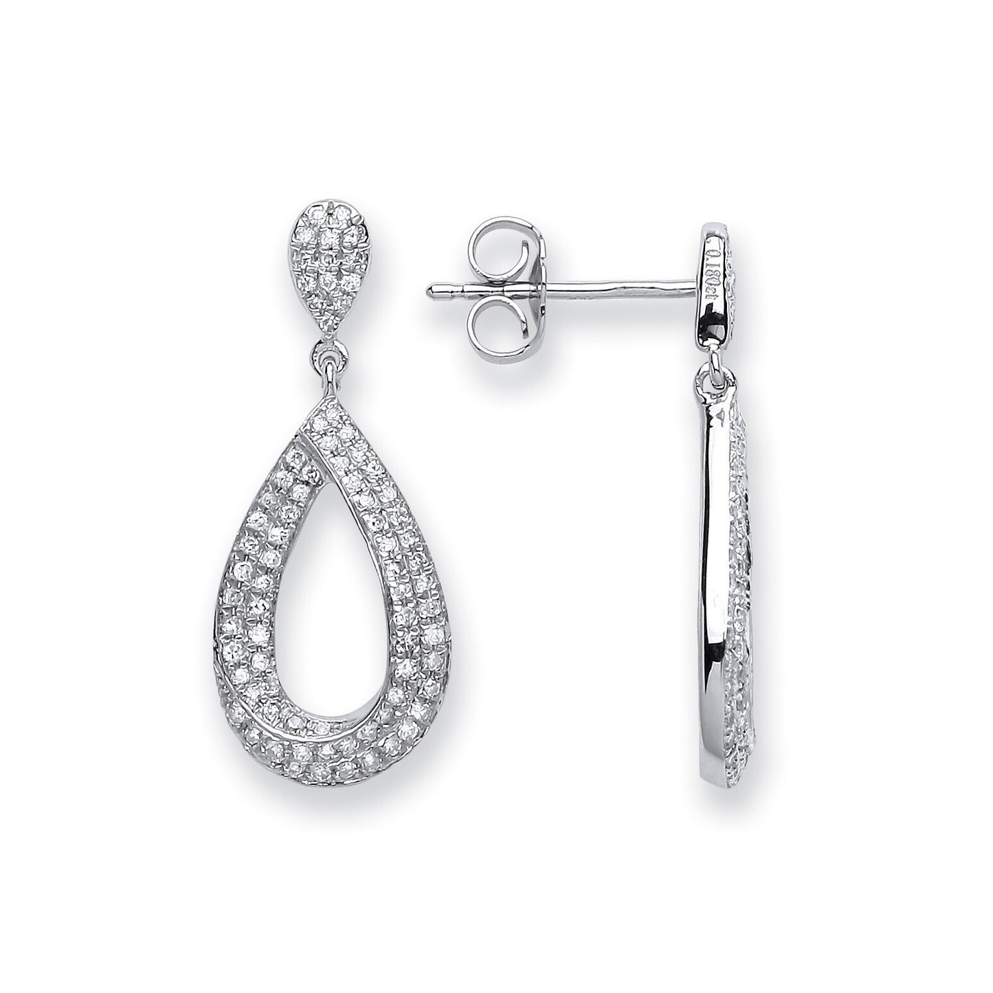 9ct White Gold 0.34cts Diamond Pear Shape Earrings Hallmarked British Made