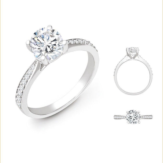 Lab Created 1.00ct Diamond Solitaire Ring 18ct White Gold 0.14ct Pave Shoulders