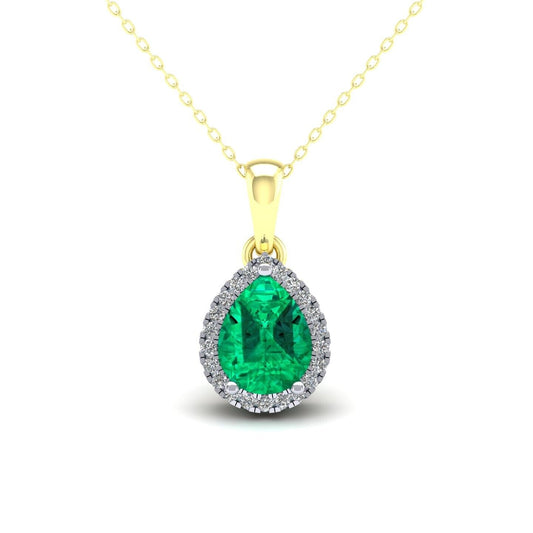 Emerald Pear Cluster Pendant Solid 9ct Yellow Gold 18" Chain Hallmarked